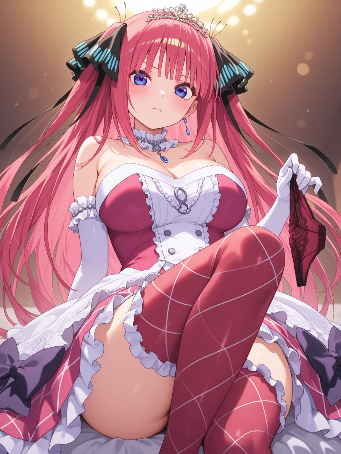 (masterpiece,best quality,CG,wallpaper,HDR,high quality,high-definition),(an extremely delicate and beautiful),(highly detailed eyes,extremely delicate and beautiful face),incredibly detailed,Perfect female body,elegant,noble,1 girl,(full body:1.4),large breasts,(white leather high heel thigh boots,white elbow gloves:1.4),garter straps, skirt,white thighhighs,/./././,no makeup,serious,expressionless,emilia (re:zero), bangs, hair ornament, red eyes, flower, hair flower, ribbon, hair ribbon, x hair ornament, breasts, open mouth, medium breasts, purple ribbon, cleavage, white flower, smile, braid, detached sleeves, petals, very long hair, dress, red hair, crown braid, pointy ears, wide sleeves, frills, white hair, bare shoulders, skirt, blunt bangs, pleated skirt, roswaal mansion, ocean, bay, sunlight, trees,