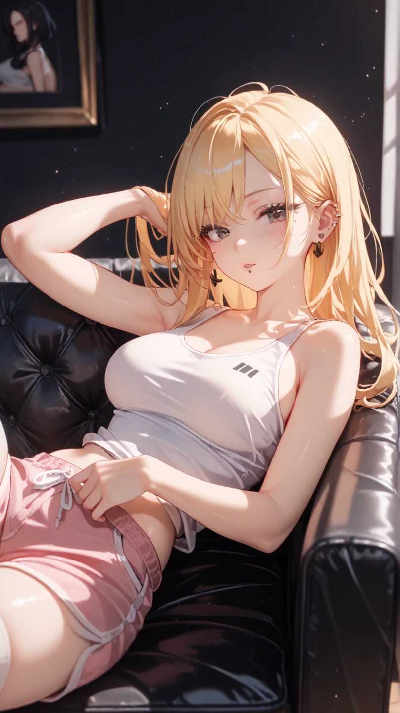 (Highest quality, High resolution, Realistic), whole body, Elegant mature woman, blue eyes, Long Hair, Side bangs, Blonde, See-through tank top, Large Breasts, Ultra-fine CG 8K, Beautiful CG, Soft Light。,(Penetration Sex,Creampie Sex,Cums many times),,1 Male,rape