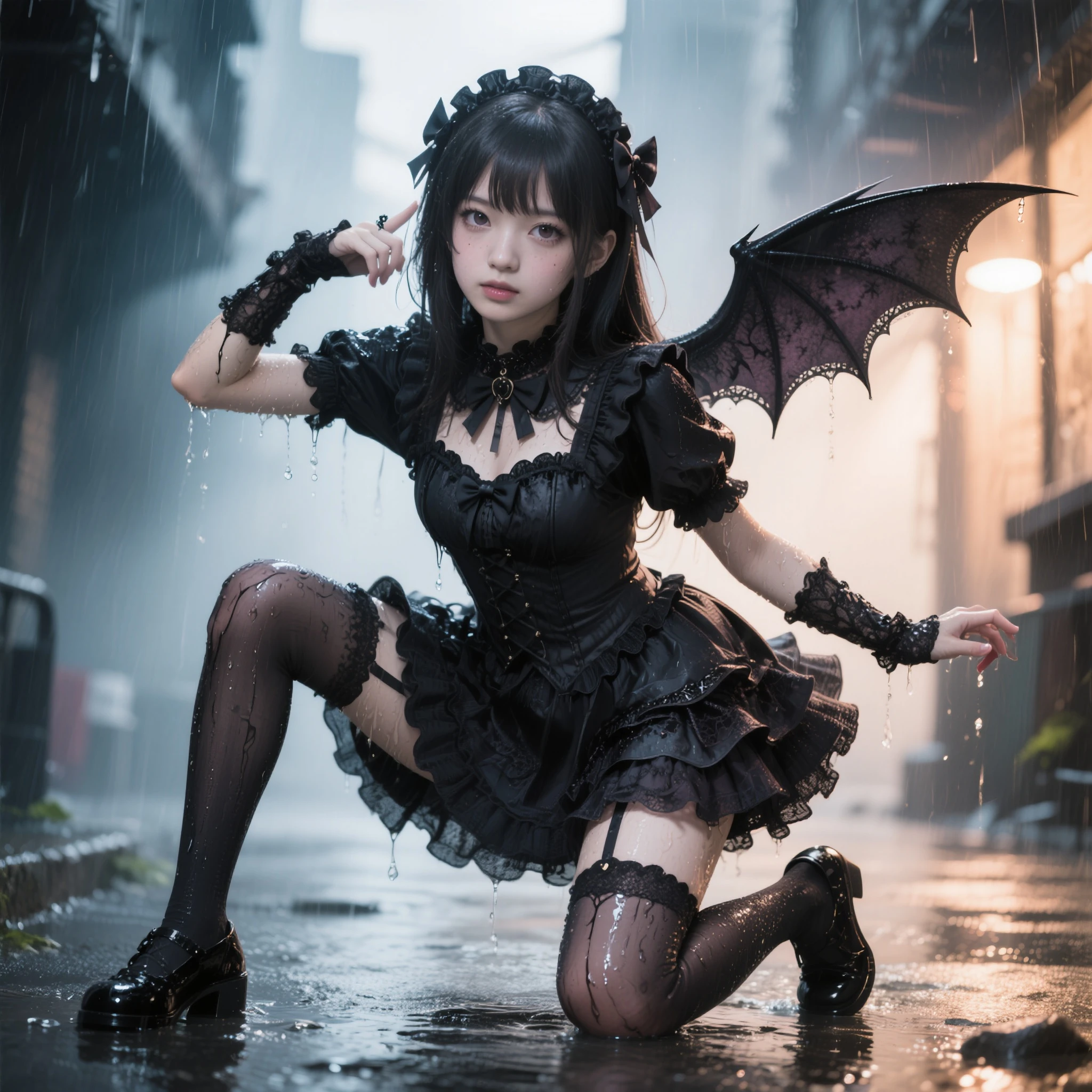 Idols of Gothic fashion、large full breasts、beautiful foot、、、Good Style、、a miniskirt、burial site、Hooded Gothic Fashion