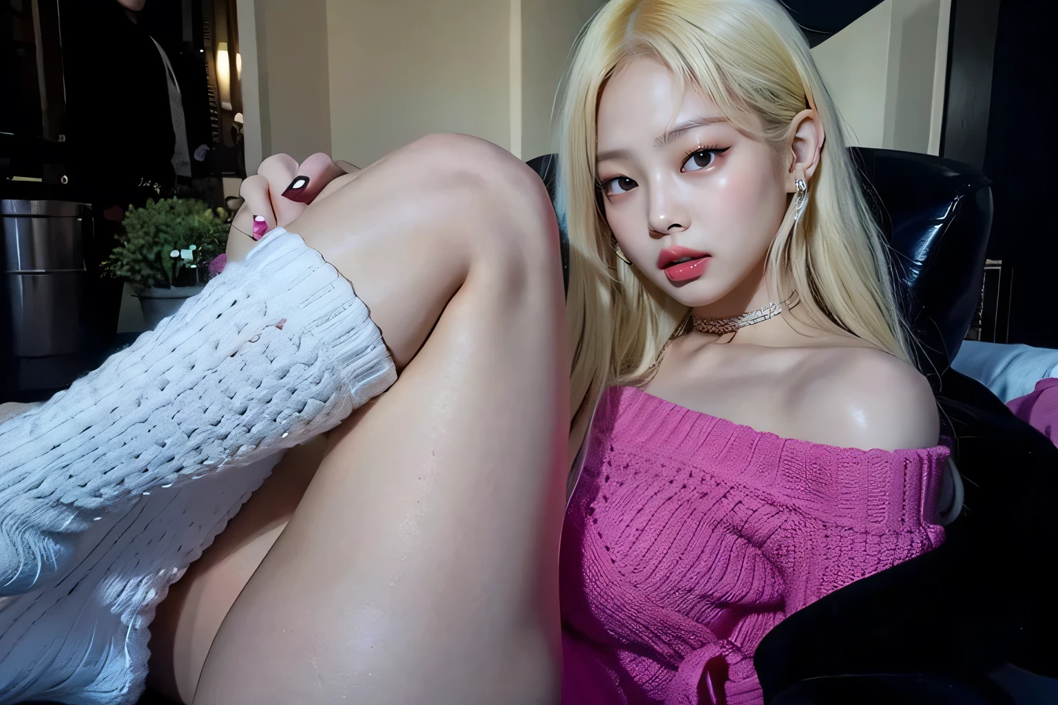 ((best quality)), ((masterpiece)), (detailed), perfect face, beautiful, red eye, white hair, 18 years old, korean face, naked, wet vergina, lie in bed, spread legs, dildo in pussy