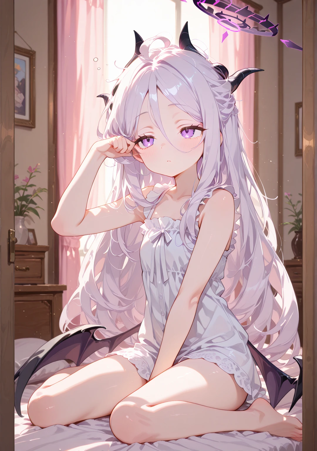 Very detailed CG unity 8K wallpaper,Huge file size,Super detailed,a high resolution,absurd,beautiful eyes,Ray tracing,dramatic shadows,fine details,dramatic angle,superdetailing,(1 girl:1.3),solo,{sorasaki_hina:1.2}, (on bed:1.2), night, black underwear, (undressing clothes:1.3),