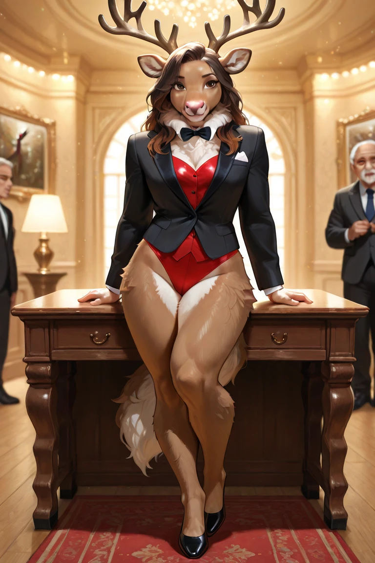(((round face, drooping eyes, smiling))),clerk uniform, tongue, unbuttoned blouse, jacket, name plate, ID card, having tablet, ear monitor, headset mic, pantyhose, pubic hair, standing to hit her crotch against the counter edge, masturbation, ecstasy face, (in the mall, massive hall), ceiling, floor, ((old oil painting, impressionism)), angle from below to her crotch, artist's signature,