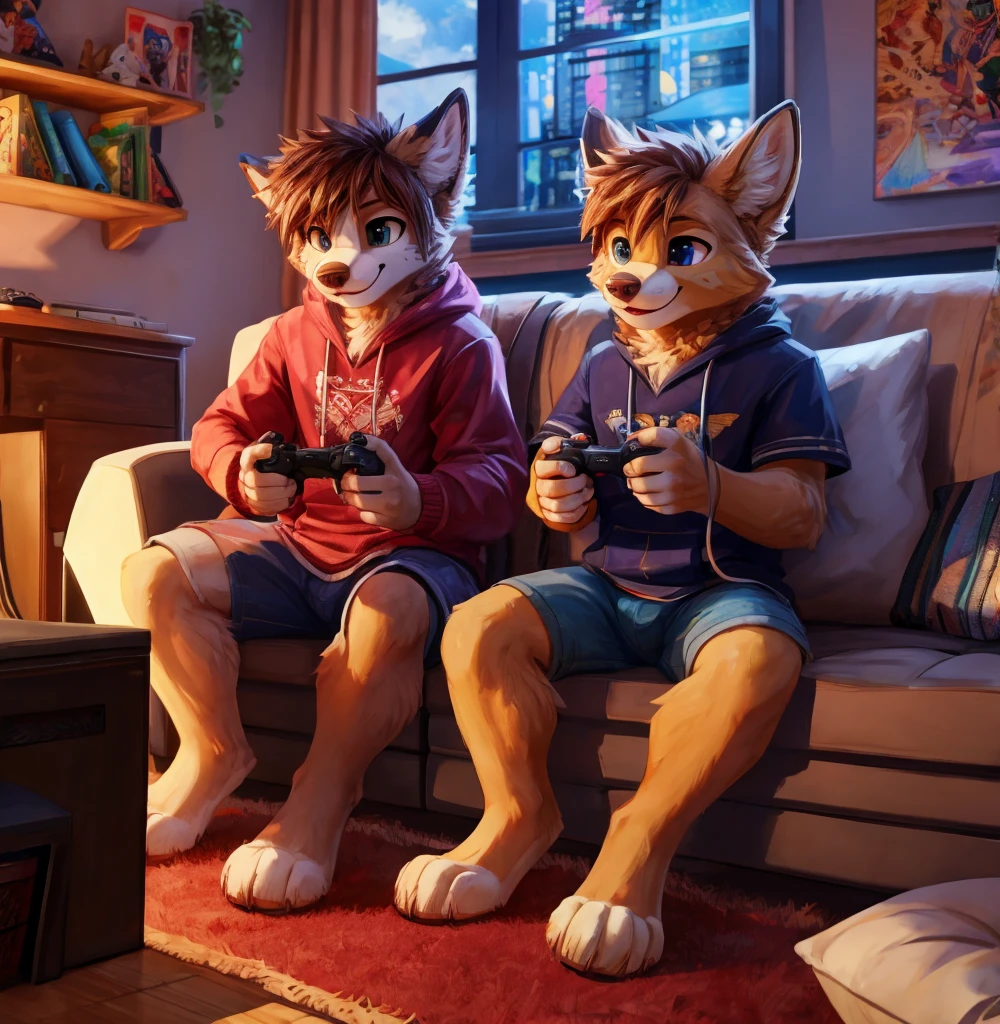 uploaded the e621, beautiful and detailed portrait of a man (((man)) anthro fox (((man))), kenket, Ross Tran, ruan jia, uploaded to e621, zaush, foxovh, lighting zenematic, the fox sits among crowded audience in a darkened movie theater with popcorn in hand, the deer is a young adult anthro character, wearing a t-shirt and khaki shorts and black rimmed glasses, yellow hair, messy hair, the fox is blushing deeply and looking embarrassed as they look around to check that no one is paying attention, the fox is aroused and is in heat and had a large bulge appearing in their shorts,