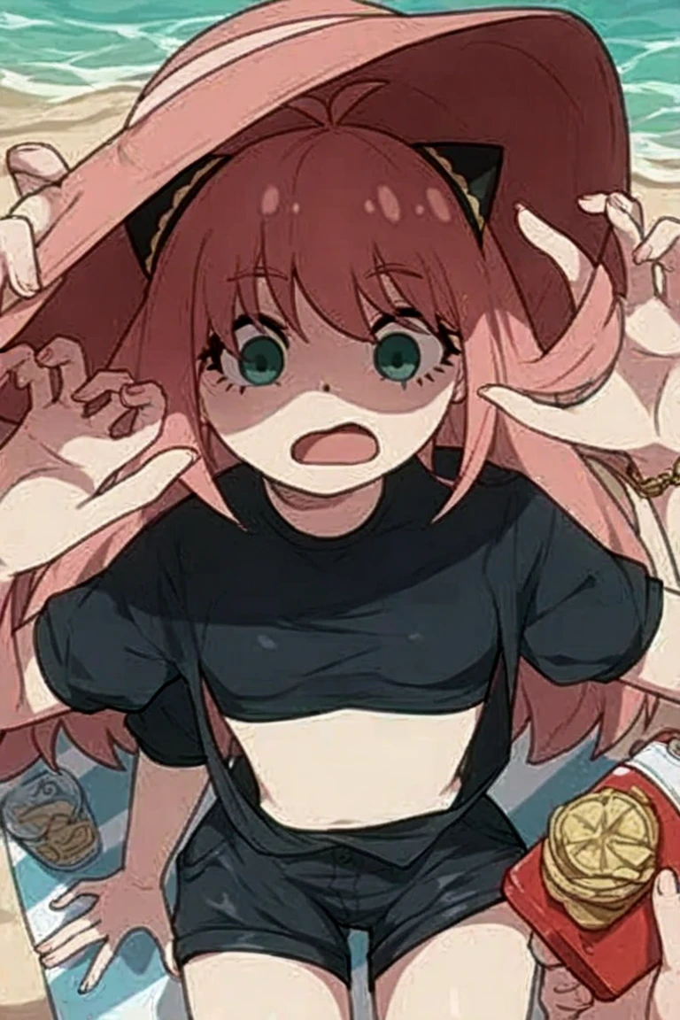 rating_safe, score_9, score_8_up, score_7_up, score_6_up, source_anime, exploding clothes, torn clothes, surprised BREAK, 1girl, Yor Briar, red sweater, drunk, blush, surprised, looking down, covering breasts, looking at viewer, cowboy shot, motion lines
<lora:explodingclothespony:1> <lora:mesugaki_Pony_v1:0.8> mesugaki