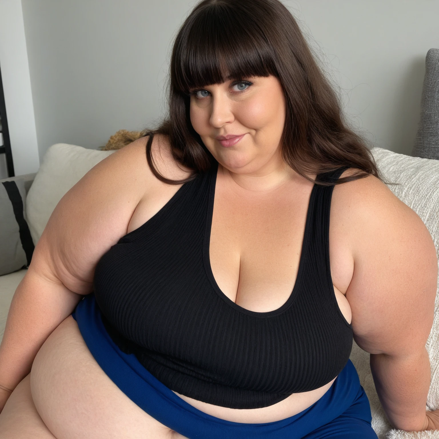 a chubby mother with a neckline in the part of her breasts,  large sagging breasts, full of milk,and, his 13 year old son in casual clothes., Hyper realistic, cinematic lighting, High contrast, vibrant colors, intricate details, dramatic composition, award-winning photography, DSLR quality