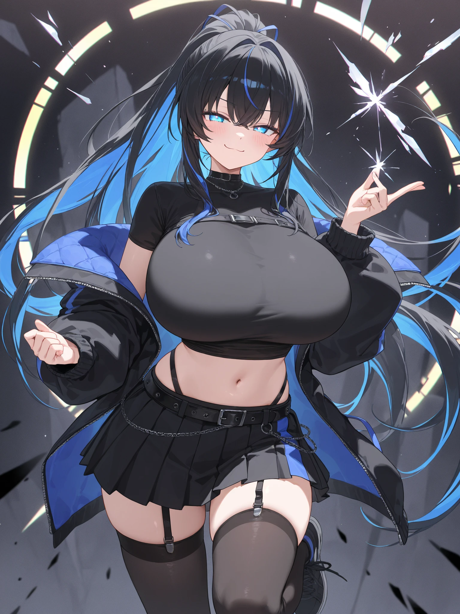girl, in a dark castle, Blue Slime, choker, stockings, Tricky glance, embarrassed, hits himself on the butt