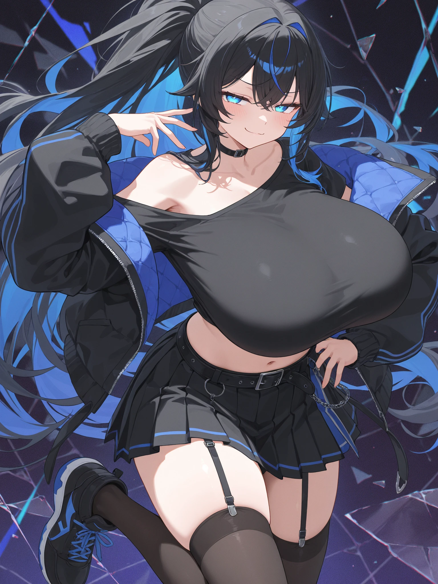 Trading card, sorcerer, sexy pose, big breasts, black sexy dress, black air