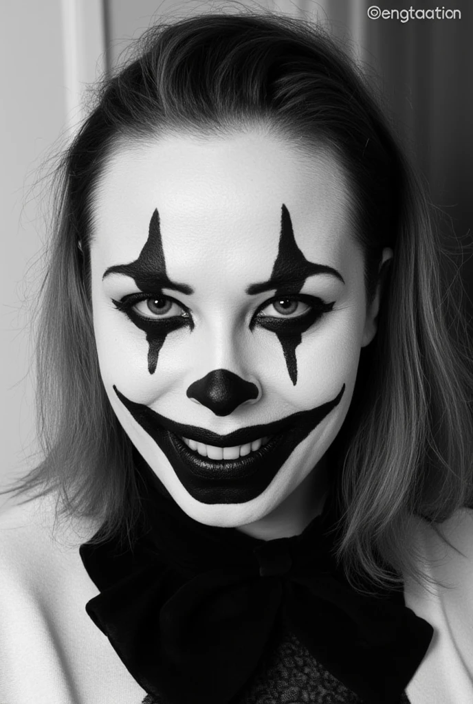 Black hair and white clown face