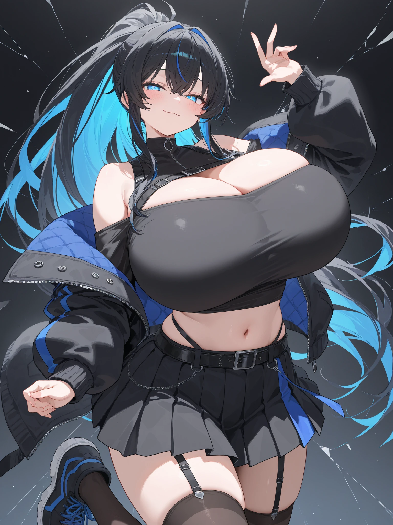 An anime girl doing an extreme ahegao face with big breast and a big ass