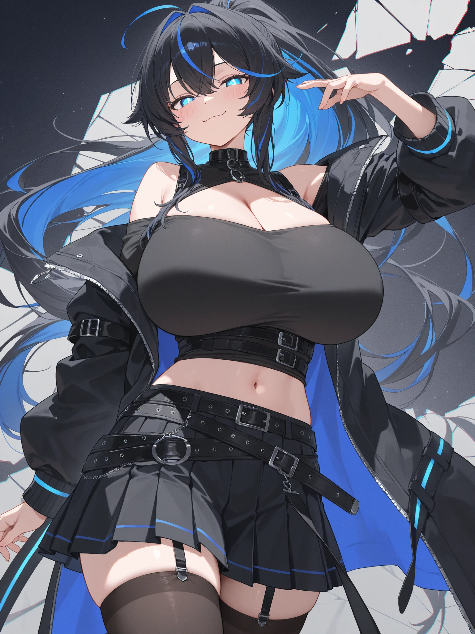 1girl, 18 year old female, Arknights, Texas, anime style, ultra realistic, high detail, sexy pose, sexy, beautiful, exposed skin, slender, exposed breast, medium breast, nipples, nude, moon, stars, absurdres, high res, ultrasharp, 8K, UHD, retina, masterpiece, accurate, anatomically correct, perfect anatomy, textured skin, super detail, high details, high quality, award winning, best quality, high res, looking at viewer, detailed eyes, four fingers and one thumb per hand, perfect hands, perfect finger, two arms only, black hair, red/orange eyes, thigh band, no clothes, wolf tail