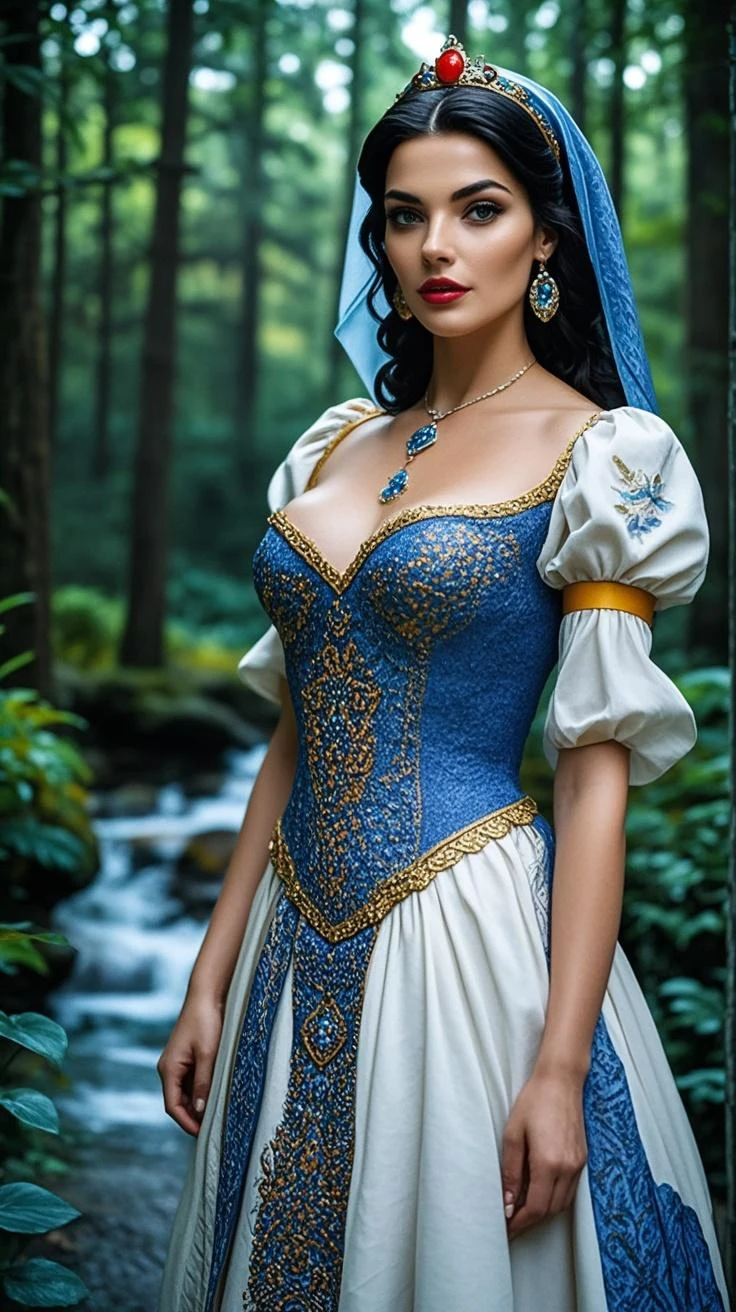 dappled light, Photo portrait of Cinderella (Cinderella): Cinderella's iconic blue ball gown, tight fitting clothing, And the fairytale makeover makes her a classic choice for Disney princess cosplay.,(shiny dress:1.2)、(Colossal tits:1.2)、beautiful mature lady、45 years old、Colorful, realistic round eyes, dreamy magical atmosphere, (Skin Texture) (Film grain), (warm hue, warm tone:1.2), close up, Cinematic Light, side lights