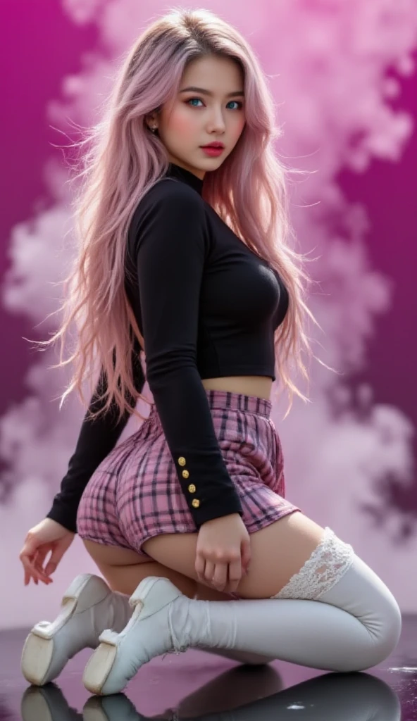 masterpiece, 1girl, (photorealistic:1.4), best quality, ultra detailed, (extremely delicate and beautiful face:1.3), (long pink highlight hair:1.2), (brown eyes), (looking 22 years old), wearing (a stylish black outfit), (natural makeup), (bright smile), (standing pose in shibuya crossing), (high resolution, 8k, realistic, hyper detailed), (warm lighting, natural lighting), (vibrant colors, vivid colors), (professional photo, cinematic composition)