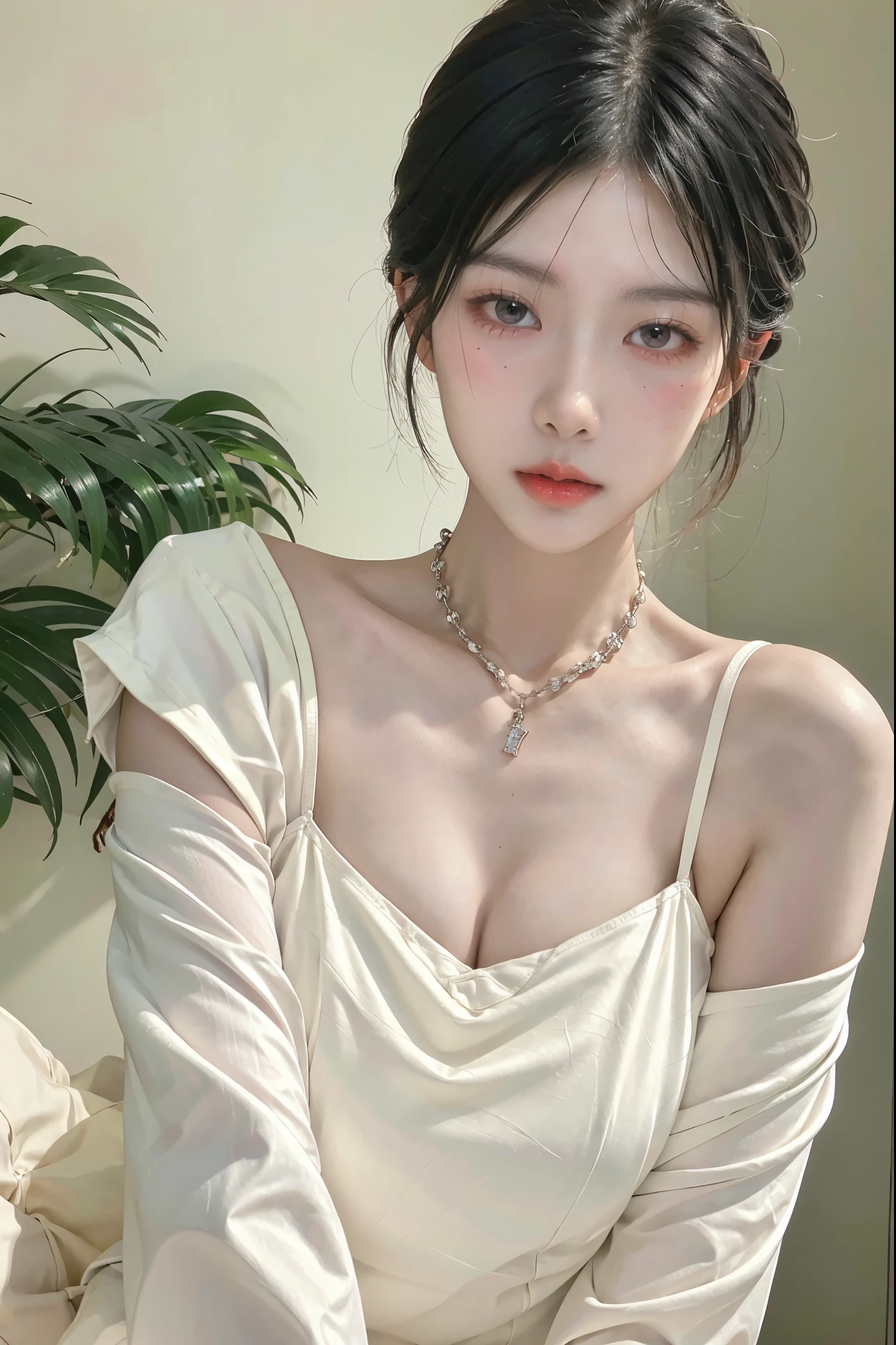 ((top-quality,8K,tmasterpiece:1.3)),Beautuful Women,Hide your face,2 girls,big breasts beautiful:1.3,Slender abs:1.1,camisole,,longblackhair,(sit on a bed),Super detailed face,Highly detailed lips,Detailed eyes,二重まぶた,Collar
