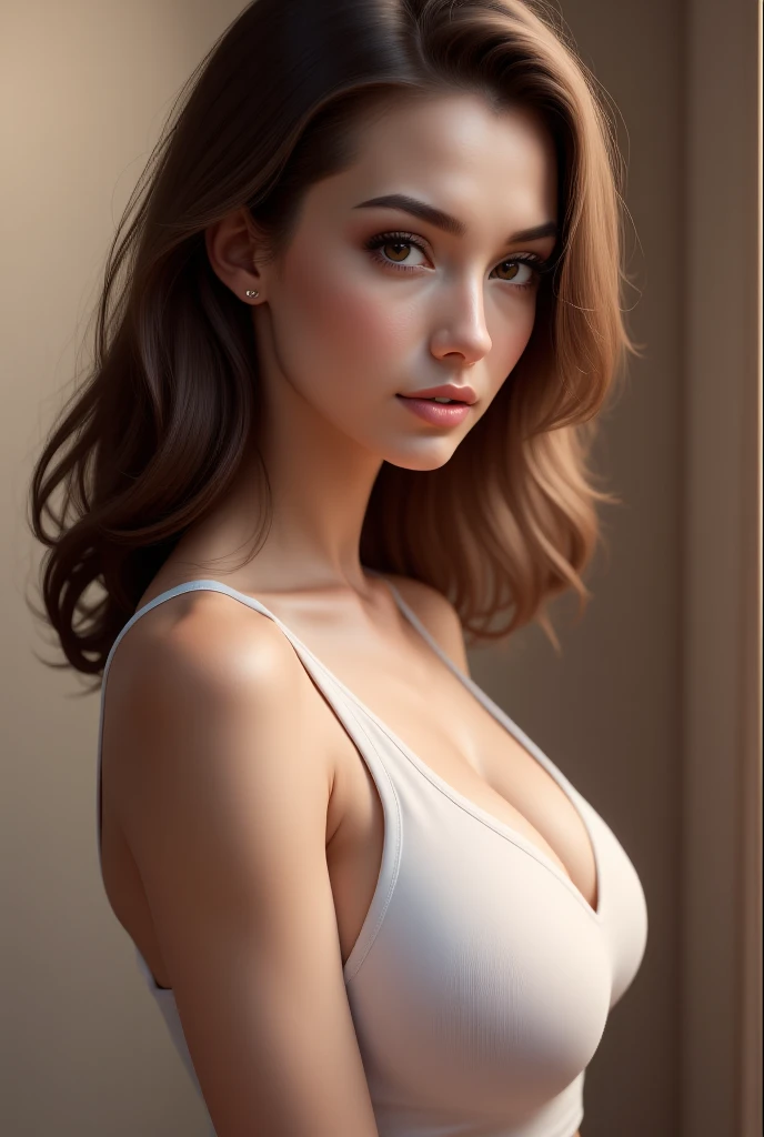 Highly detailed CG Unity 8K wallpaper, With the highest quality, super detailed, Master Piece, Realistic, photograph realistic, extremely detailed cute girl, 25 years old, blush,, Round eyes, medium breasts, looking viewer, Half body shot , towel , bathroom, sitting