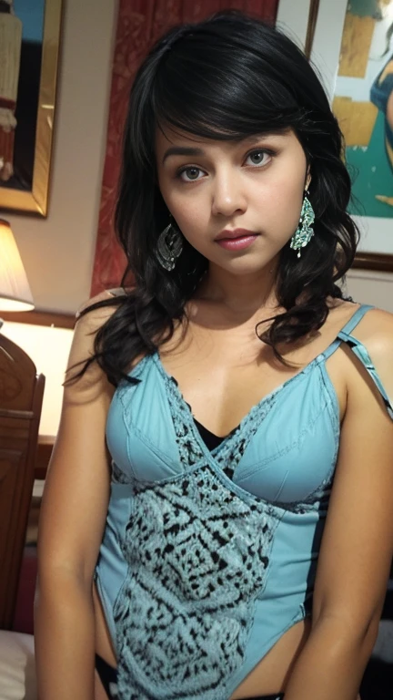 (Photorealistic:1.4), (Masterpiece, Sidelight, Fine Beautiful Eyes: 1.2), Masterpiece*, Realistic, 3D Face, Luminous Eyes, Glossy Hair, Glossy Skin, Alone, Embarrassing, (Epigastric), Sexy Underwear, , SMALL and PERKY BREAST, BUN