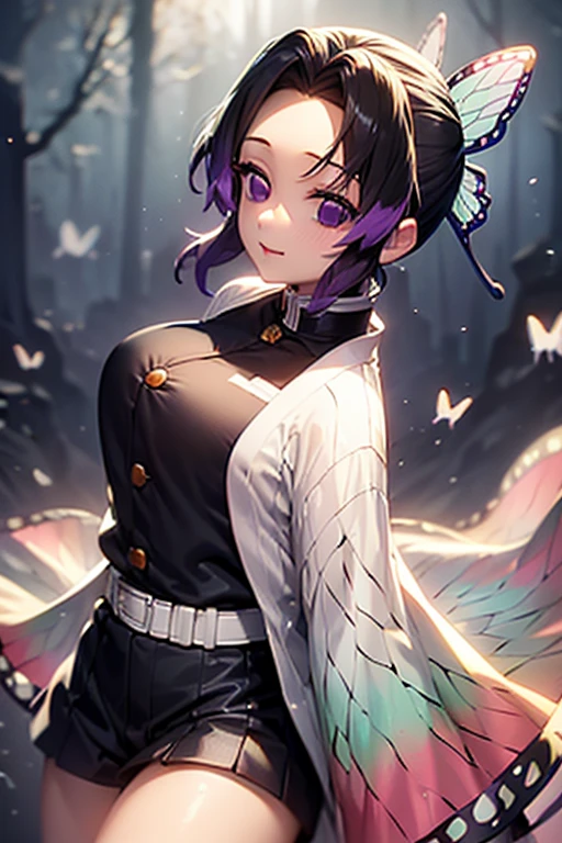 kneeling,exhausted,injured,young Anime girl holding sword katana purple dress holding a sword, anime, short black hair with neon purple highlights, hair is above shoulder height smooth beautiful, crows flying in background