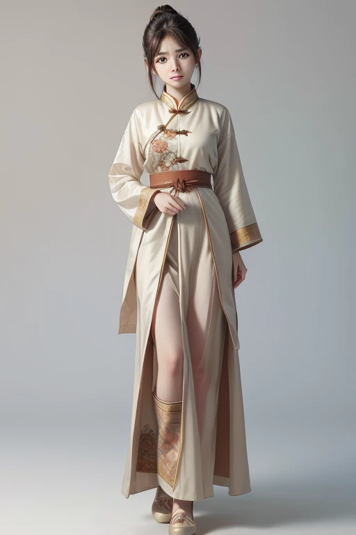 a woman in a white dress and a white jacket posing for a picture, palace , a girl in hanfu, with acient chinese clothes, trending on cgstation, inspired by Guo Xi, white hanfu, wearing ancient chinese clothes, hanfu, inspired by Li Tang, inspired by Lü Ji, chinese costume, inspired by Wang Meng