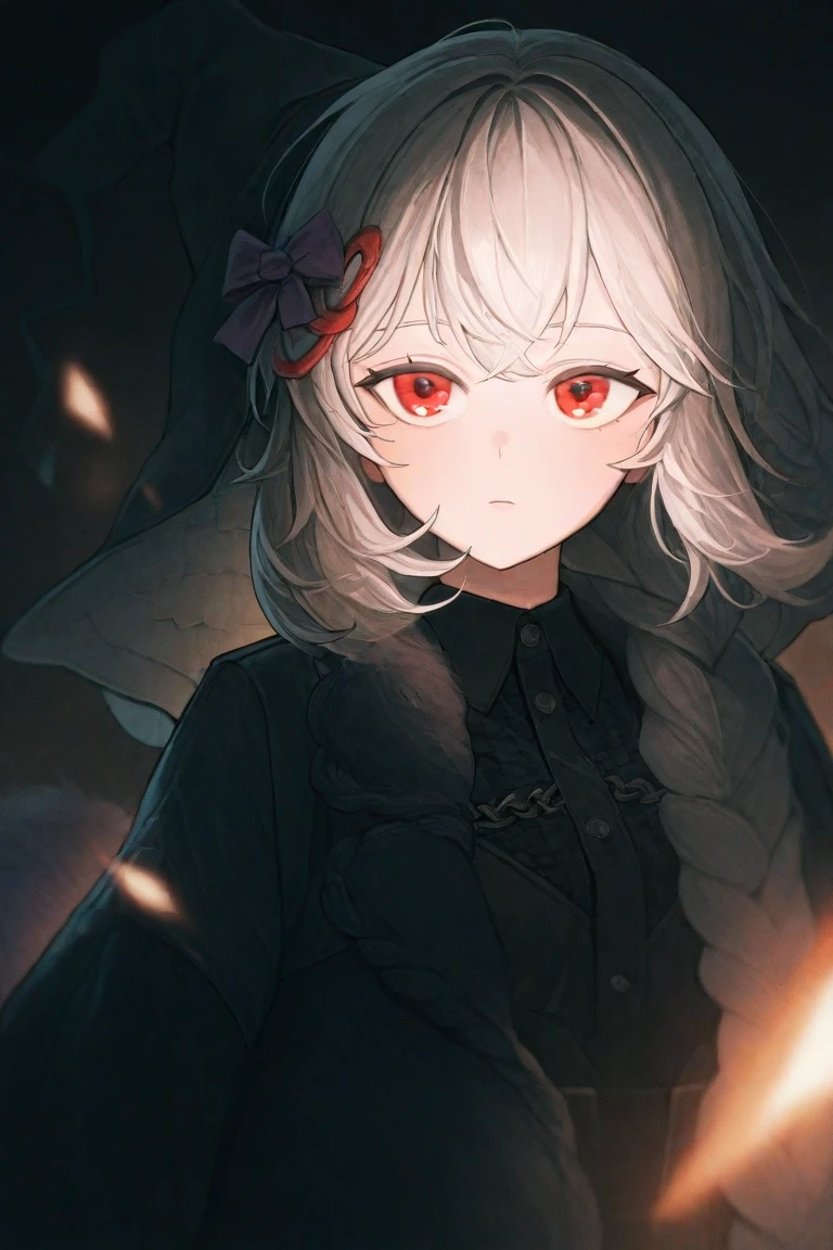 1 woman, black robe, green eyes, white hair,anime, realistic,Black head covering,ultra detail
