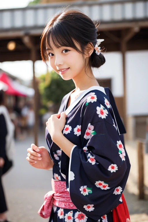(8k、Raw photography、highest quality、masterpiece:1.2),(black haired、very short hair:1.9),show viewer,Looking at the front,erotic,白いskin,(She wears a kimono with a colorful pink and white floral pattern.:1.7)、(Clothing that emphasizes the shape of your chest、publish one'skin:1.4)、(big breasts :1.3)、slim body shape、ultra high resolution,beautiful,beautiful fece,(alone, alone、no background:1.9),whole bodyボディー,japanese woman,(Photoreal:1.37)、photon mapping,reality、(Baby-faced and cute: 1.0)、(cute smile: 1.7)、(With a round face: 1.8)、radio city、Physically based rendering、depth of field rally background、photograph, (I can see your knees,close up of thighs、plaid skirt too short、show white panties:1.4),whole body、super fine