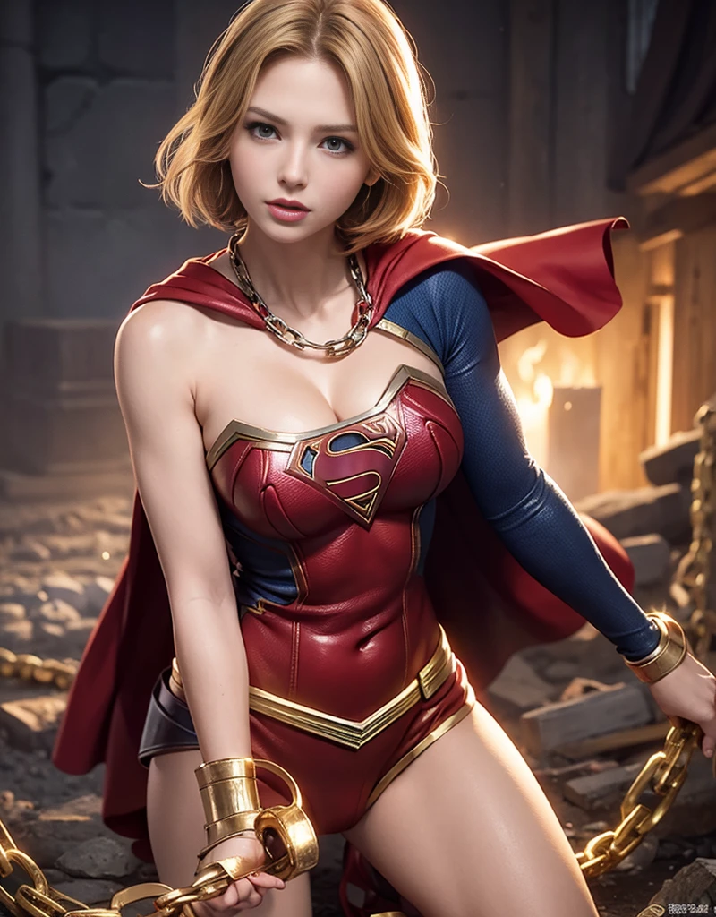 masterpiece、Short-haired Supergirl lying face down、large full breasts、Looking at the camera、shiny bright red miniskirt、Shiny bright red enamel boots、s ass