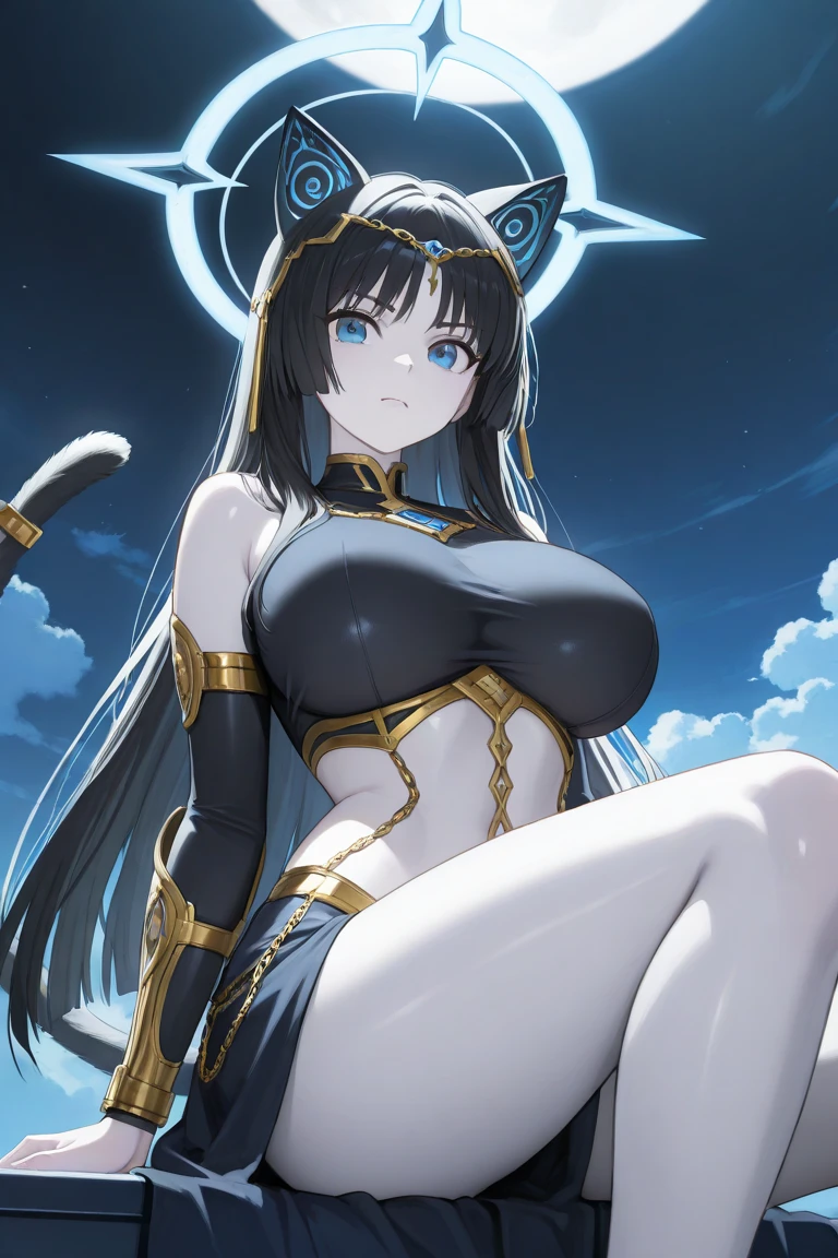 photo of a iom girl ,Masterpiece, best_quality, high_resolution, distinct_image, high_contrast, 8K, cinematic_light, full moon, moonlight, official_art, scenary, beautiful_detailed_face_and_eyes, underwear, (((Pharaoh dress:1.2))), pyramid, desert, solo, 1girl, black_hair, red_eyes, (wide hip:1.2), (narrow_waist:1.2), (thin thigh:1.3), (large_gap_between_legs:1.3), groin, huge breasts, wet skin, black_skin, golden metallic dress, seethrough breasts,