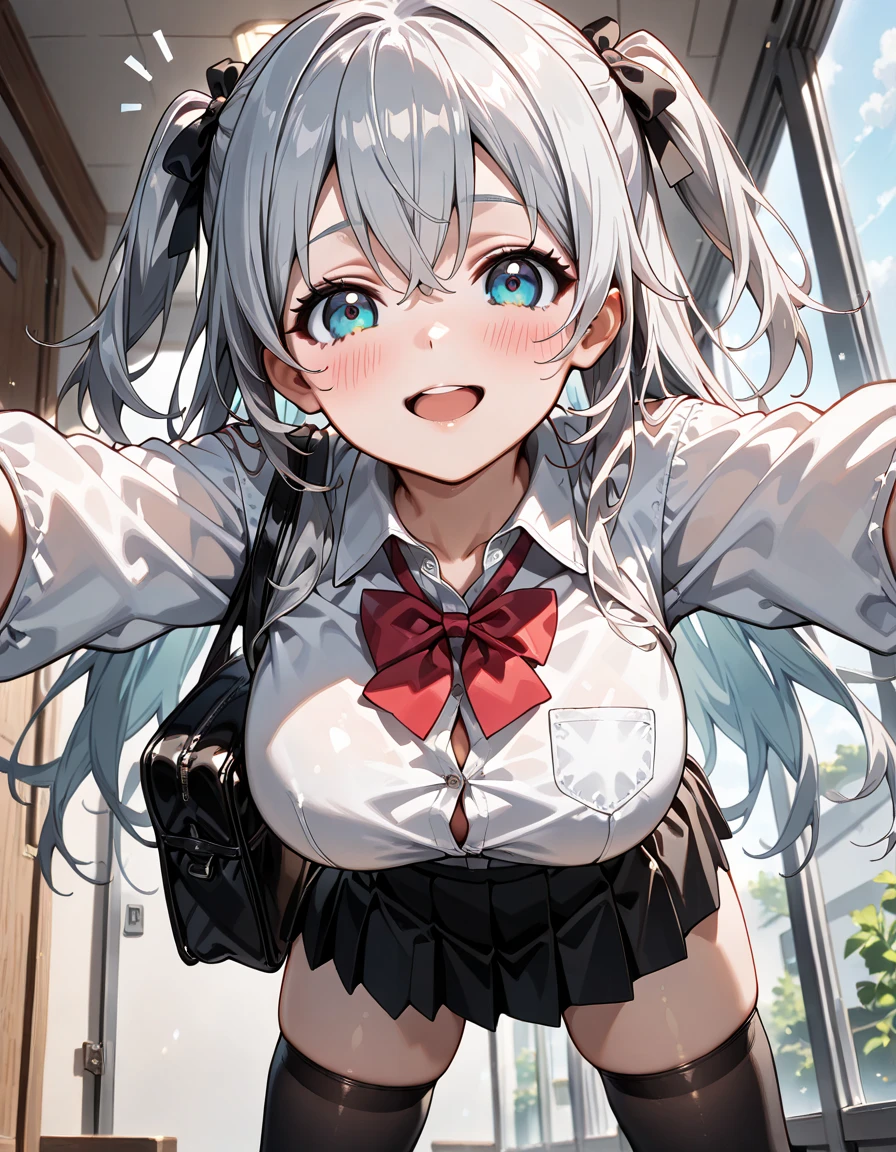 Highest quality、High resolution、Detailed Background、(Beautiful face in every detail:1.4)、Anatomically correct、(Normal number of fingers:1.2)、Highly detailed face、Detailed eyes、Teenage beauty、Huge breasts、Perfect body line、Light color hair、Braided bob cut、Braided Ponytail、Braided twin tails、well-groomed eyebrows、Attraction Park、Thrilling attractions、Stretch your arms、Show your side、
(Girl screaming with excitement and joy while riding a thrilling ride:1.5)、
Extremely excited、eyes wide open、Mouth slightly open or smiling widely、A slight redness on the face and neck due to an increased heart rate