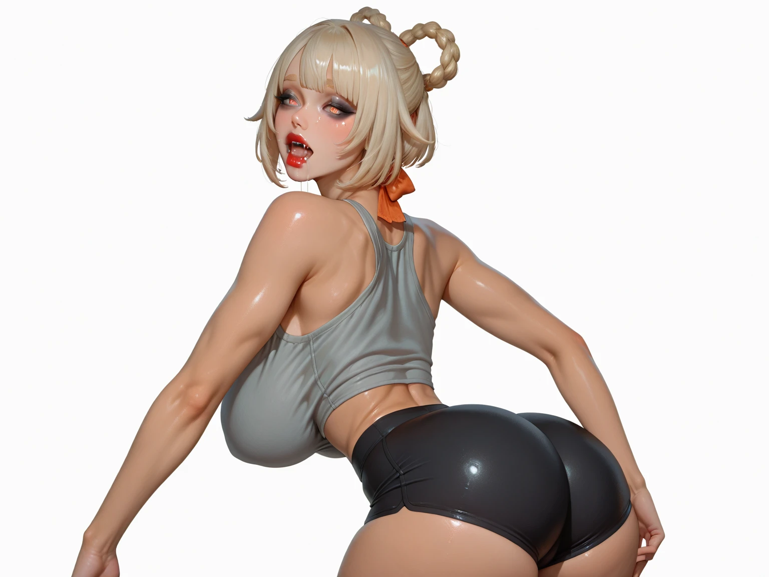 1girl in,  (((Bimbo))),hoop earrings, Puffy lips, Painted lips, thick lips. 
Blonde hair, short twintails, wide hips, thick thighs, Bursting breasts Nightlife, nightcity, Cyberpunk City, futuristic city street. Neon light, (Skyscraper:1.1), Tokyo Tower, Palm Tree, Cloth Signs, Ramen stall, nightclubs. Bright city lights, Exotic cars. alcohol, a bar counter, Ramen, Soup stall ,alcohol BOTTLE, spreading legs , Cute Ahegao face , Bunny suit