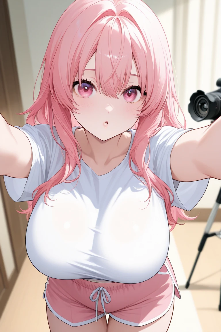 extremely detailed fine touch, natural light, sun light, light rays, dappled light, reflection, shadows, ray tracing, masterpiece, best quality, highly detailed,
<lora:kaori:0.6> kaori, 1girl, long hair, pink hair, bangs, brown eyes, looking at viewer, against glass, blush, bra, breasts, cleavage, clothes lift, eyebrows visible through hair, large breasts, lifted by self, navel, open mouth, reaching out, selfie, shirt lift, solo, underwear, waving, white bra
