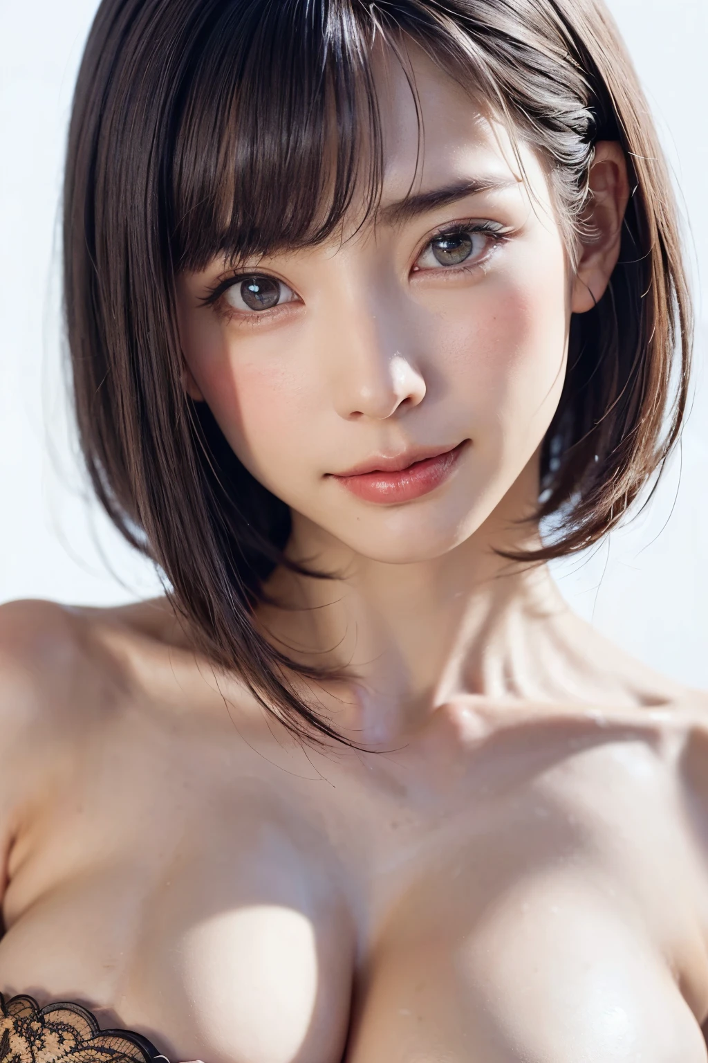 (masterpiece:1.3)、Very fine finish、(High resolution、8k:1.3)、highest quality、Beautiful Hands、Beautiful arms、(Ultra-realistic as a photo:1.3), the face is in focus、Face close-up、 超High resolutionの顔、the face is in focus、Ultra high definition and beautiful eyes、(Concentrated eyes:1.3)、(Eyes are sympathetic:1.3)、High quality and beautiful skin、Firm Skin、超High resolutionの髪のテクスチャ、1 Japan woman, 18-year-old、very cute, Black hair, short hair, medium chest,,(((Completely naked(1.9)、All Nude(1.9))), I'm not wearing panties(1.8)、Hairy pubic hair(1.8)、Hairy(1.6),