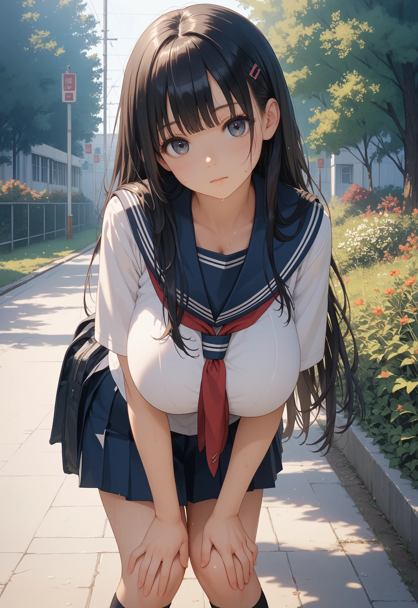 highest quality、High resolution、detailed background、beautiful and detailed face、beautiful and smooth skin、skin texture、professional lighting、Beautiful teenage girl、huge breasts、
panty shot、cuteパンティー、((cute白いセーラー服、white sailor collar))、Pleated mini skirt with tartan plaid pattern、cute髪型、High Socks Over Knee、knee high socks、
Sunny、Sunny、go to school、school zone、in the city、strong wind is blowing、Skirt flipping in strong wind、彼女のスカートがめくれてとてもshameずかしそうに見えます.、shame、とてもshameずかしい、sexual expression、shameずかしそうに私を見て、panty shot、cute、The gesture of holding down the flipped up skirt