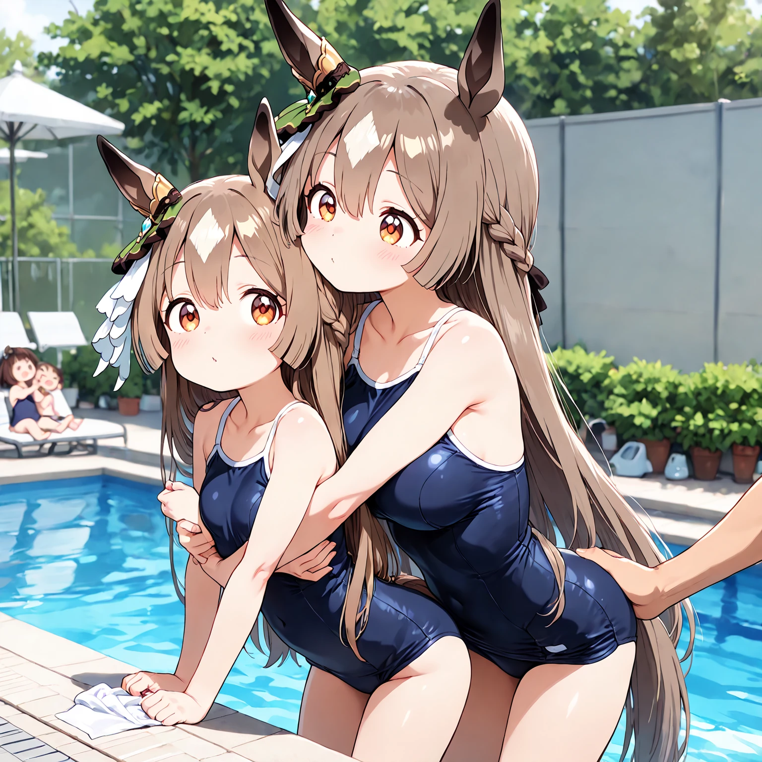 Raphtalia. Two women, bear ears, Red eyes, big breasts, bikini, angry expression, frown, Two women luchando en lodo, aggressive, dirty body with mud, body with mud, Two women luchando entre ellas, mud bottom,
