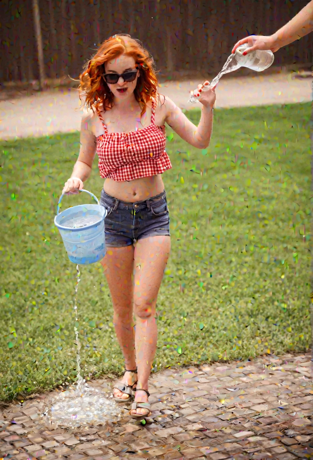 tall thin attractive European woman standing in office, (((light blue skinny jeans))), (mint green blouse), black belt, (white high heels), (((bright lighting))), (((show heels))), (short curly red hair), blue eyes, inviting smile, carnal, peeing her jeans, jeans wet with pee down the legs, pee, peeing, self wetting, wetting self, shoes wet with pee, shoes filled with pee, standing in puddle of pee, thighs wet with pee, (shins wet with pee), ((jeans are shiny wet with pee)), jeans legs wet with pee, front pockets wet with pee, (pee following folds on front of jeans), ((jeans legs really soaked in pee)), pee spreading down legs, pee spreading on shins, ((pee stains are dark blue)), ((jeans soaked in piss below the knee))