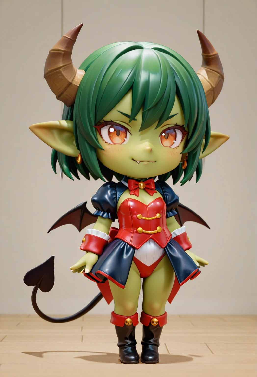 score_9, score_8_up, score_7_up, BREAK, 
1girl, necoarc, cat ears, shalltear, 
lilter, black hair, horns, blue eyes, pointy ears, colored skin, armor, cleavage, thighhighs, navel, high heels, wings,
chibi, slit pupils, solo, full body, white background <lora:necoarc-guy-PONY-v1:1>    <lora:LilithXL:1>