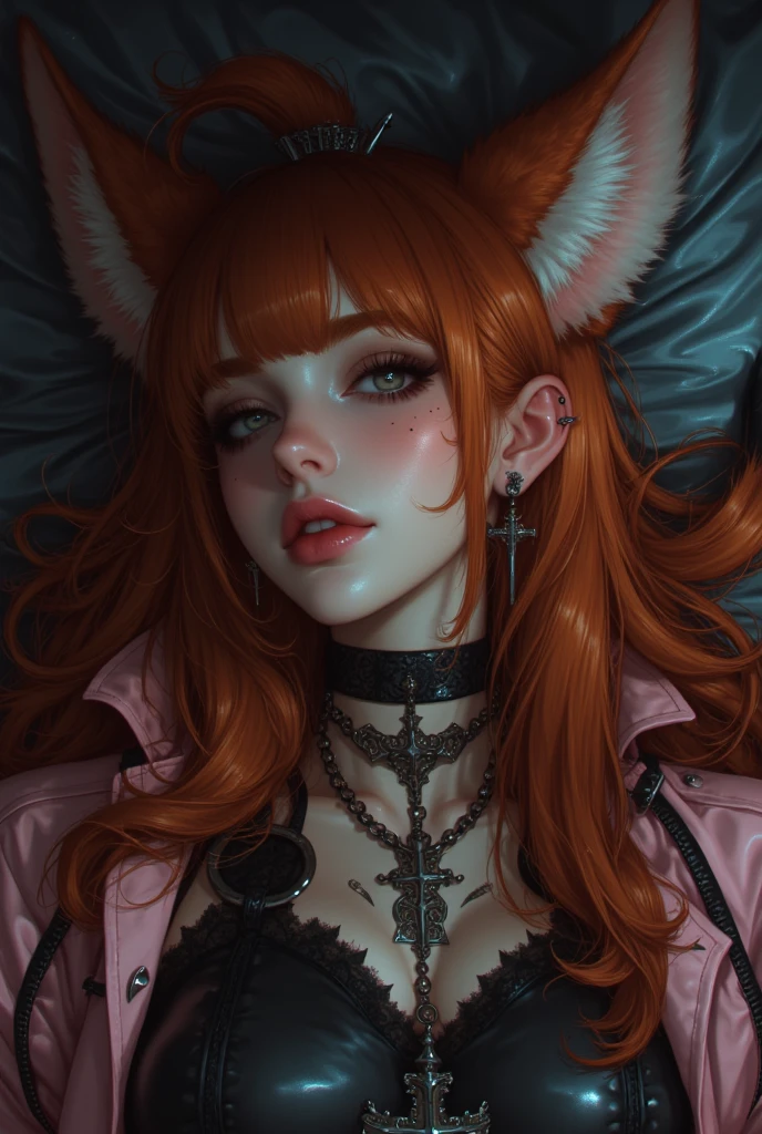 On the luxsurious sofa in seductive pose laying a female kitsune, she have red long hair with pink highlights, charming green eyes. tasty red lips, she dreessed in unbutten blouse, black short skirt high soking and snickers, also she wear glasses, she holding lollypop, she have four gorgeous magic fox tails, (ultra high quality fantasy art, magical fantasy style, masterpiece, ultra high quality character design, 8k quality anime art, realistic anime art, top quality wallpaper illustration, detailed ultra high quality accurate face, high quality design and accurate physic)