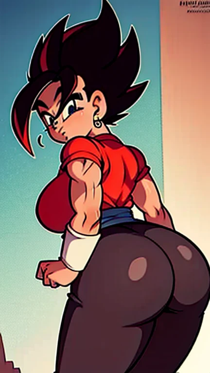 Chichi, perfect face, perfect lighting, vivid colors, intense colours, 1 girl, cartoon style, mingle, big ass, big butt, big and thick buttocks, sexy legs , big chest, extremely tight clothing, to throw, mini, secretary style skirt, showing huge ass, exposed ass, naked ass, micro tanga V-String, cropped blouse