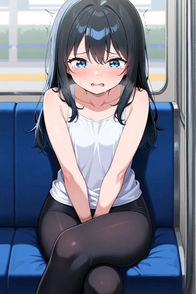 NSFW、masterpiece, 最high quality, high quality, High resolution, One girl, alone, Blue Hair, Long Hair, blue eyes, White shirt ,Black office skirt, Knee socks, whole body, Hold on to the handrail、Depth of written boundary, In a crowded train,(((Body odor、Bad smell)))、(((Sweat)))、((((Sweat染み、Yellowing、odor))))、(((Soaking wet)))、(((((Love juice)))))、((((Detailed pussy))))、(((Peeing)))、((Leg spread))、(((Covered in bodily fluids)))、(((Squirting)))、