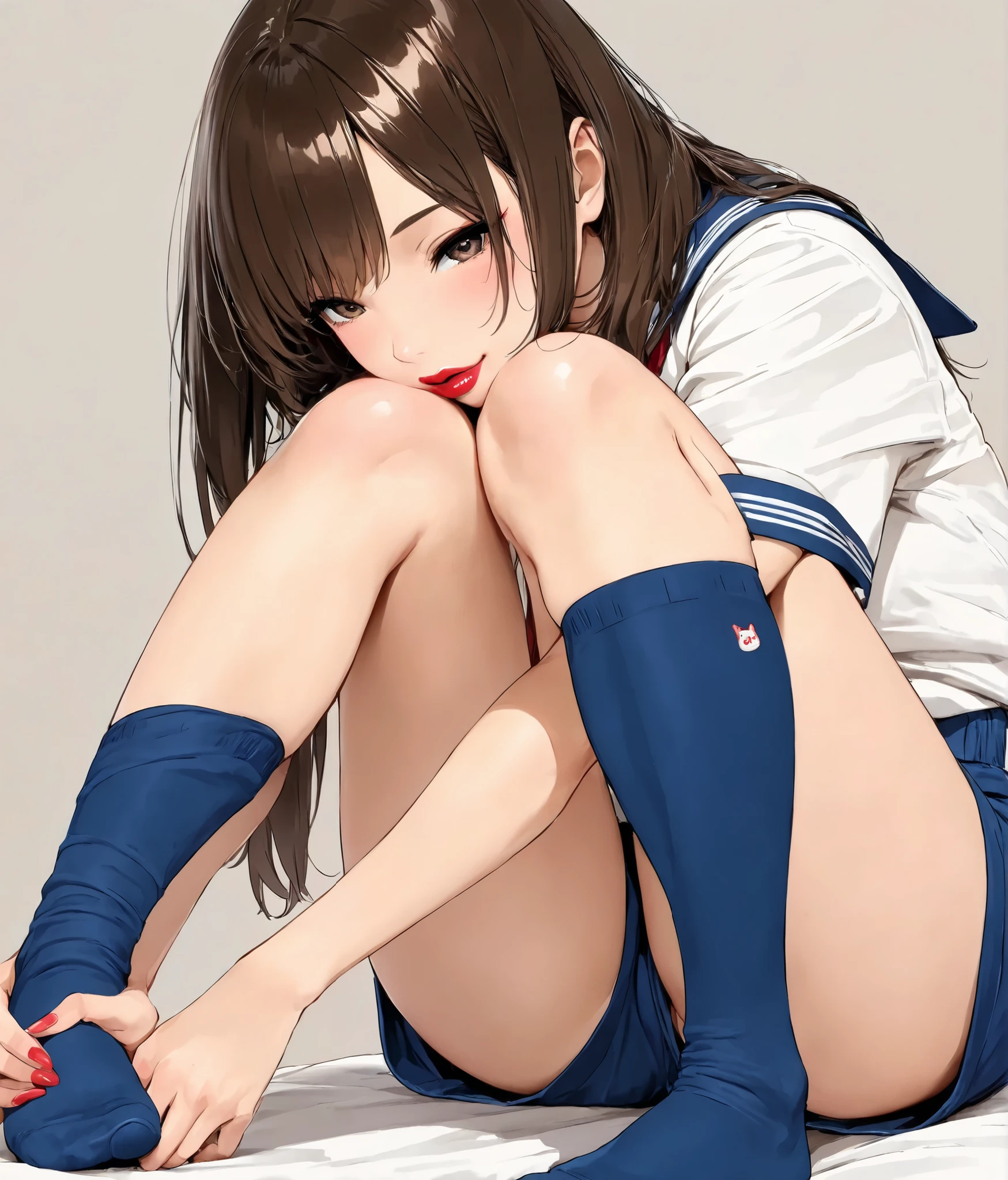 no, Highest quality, Photos in RAW format, realistic face, สาวสวยอย่างnoน่าเชื่อ, cute, slick, My hair is smooth and shiny., Depth of the written border, High resolution, Superb details, Full Waist Pose , Upper Knee Pose ,Outstanding Student, realistic student, Sharp focus, Bright cinema lights, small, (small breasts:1.2), (thin, , gentle), สะโพกthin, (thin waist:1.2), Delicate and sexy collarbone, (sailor suit:1.2), (Lifting sailor suit to show off a small cute bra:1.5)))、