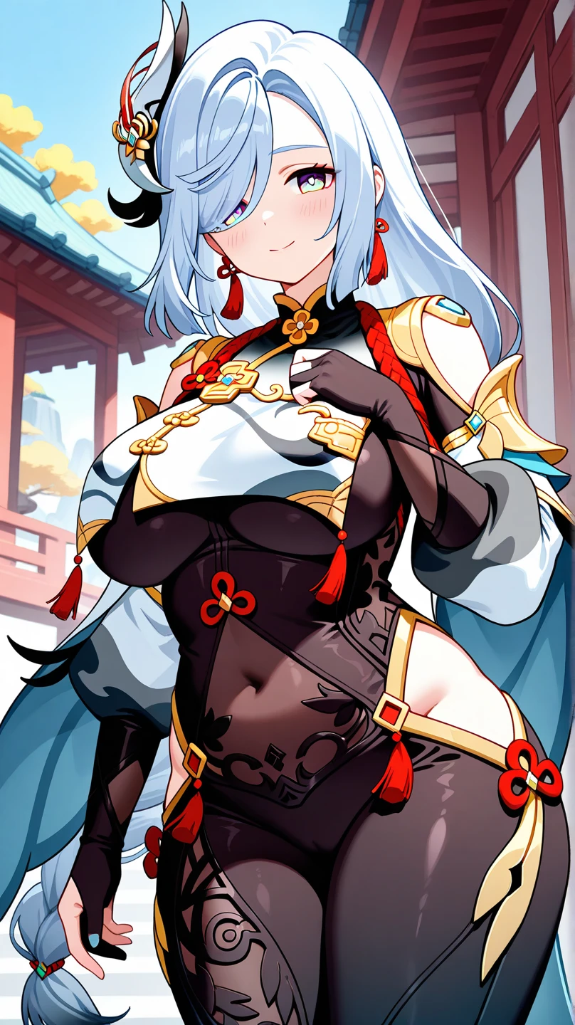 4k,Realistic painting style,Details of the face,Delicate face,best quality, masterpiece, high resolution, alone, {shenhe_Genshin Impact:1.15}, long_hair, blue_Eyes, Bangs, hair_exceed_one_Eye, Chests, hair_decorate, Big deal_Chests, Jewelry, grey_hair, White_hair, tassel, earrings, Very_long_hair, Weaving, Chest_curtain, 1 girl, Watch_exist_audience, only_Shoulder, portrait, separate_Lips, tassel_earrings,超巨大的Chest,Sexy breasts,Full body photo showing face,Protruding nipples,The nipple protrudes through the clothes and the bulge can be seen through the clothes,one位19岁的女孩孕妇,Perfect face,masterpiece,穿着White校服,Super big and butt,Show off your figure,Looking at the camera,The buttocks are huge,Short skirt,i can see milk,full,Full buttocks,肚子Very大,Much bigger than a pregnant woman,The belly is too big to be proportional,Big belly,Very soft,Fat buttocks,Wide hips,Hypertrophied thighs,和夸张的Fat buttocks,臀部Very大,Out of proportion,The buttocks are disproportionately large,The belly is too big to be proportional,There is a band-aid on the nipple