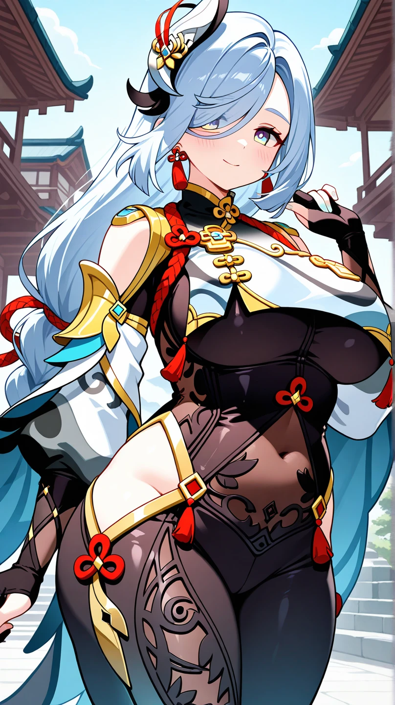 (Best quality:1.3), Mirajane, brown long hair, (large round breasts), bodysuit, smiling, blushing:1.1, (pov)