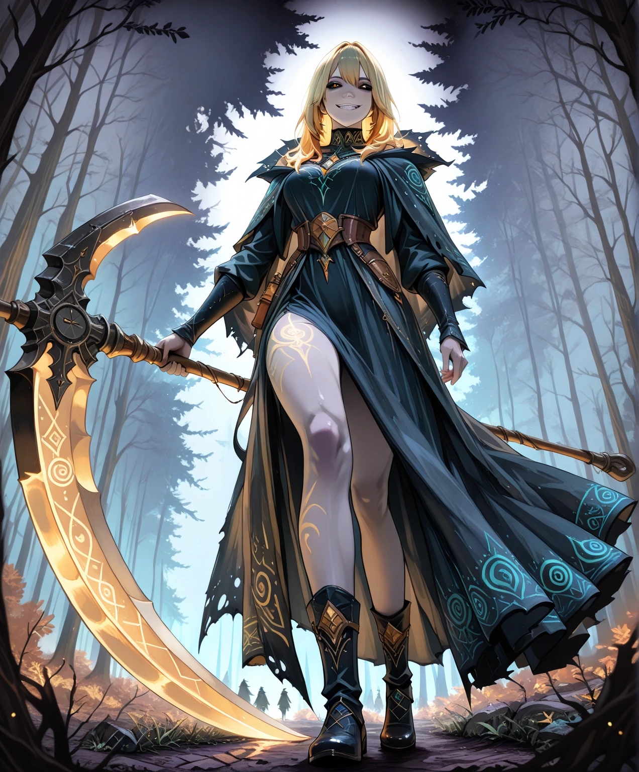 Offensive witch, attack, staff, magical, fantasy, blood, war, angry face,