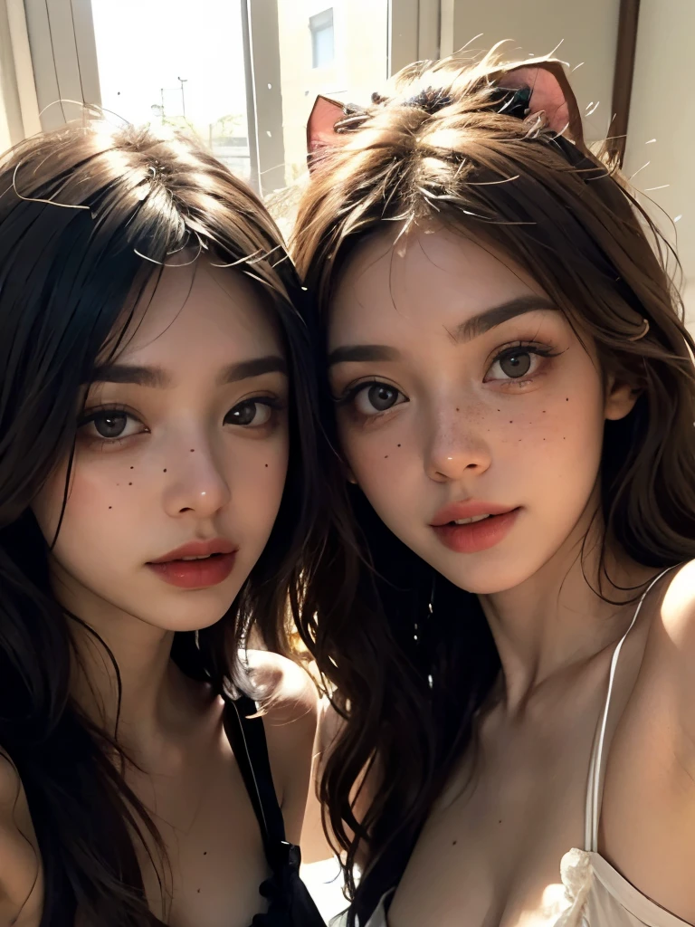 Create a feminine face with a standard of beauty according to the two most beautiful women in the world today 