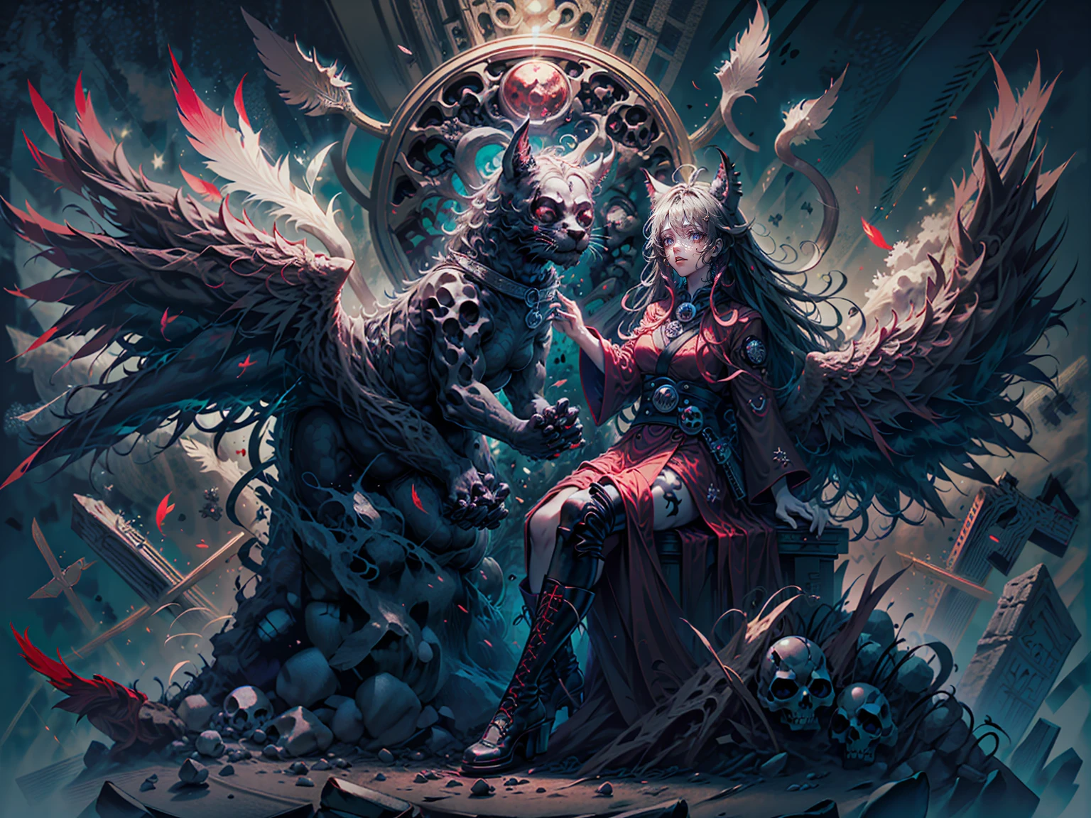 ((highest quality)),(Ultra-high resolution),(Super detailed new),(Detailed Description),((The best CG)),(A masterpiece),Ultra-detailed art,A wonderful new art form,(Fantasy art with intricate detail:1.5), (A female demon restrained by chains:1.3),(Eyes of Madness:1.2), (Abandoned Church Altar at Midnight:1.6)