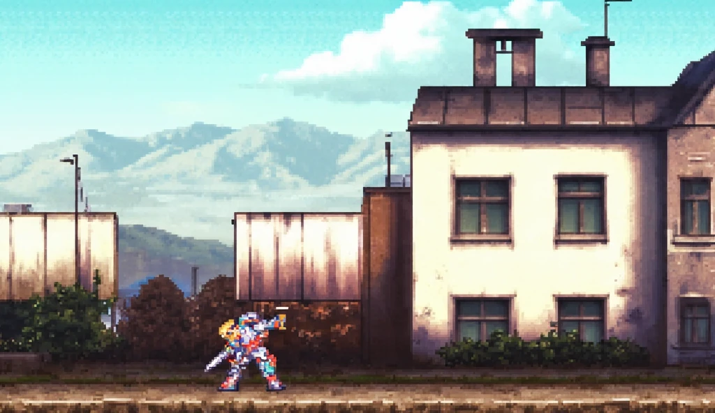 texture for a classic platformer with side view, 16-bit graphics, style of old Sega, games only the basis of the location (land and character path, sky), empty location for adding objects then, Soviet style, the action takes place in Russia, provincial town, Comix Zone, Background texture for a classic platformer, only sky background and road, empty locations for adding objects, readable way to have a place to put the hero, high quality, classic 16 bit game style, platformer with side view, Sega mega drive style