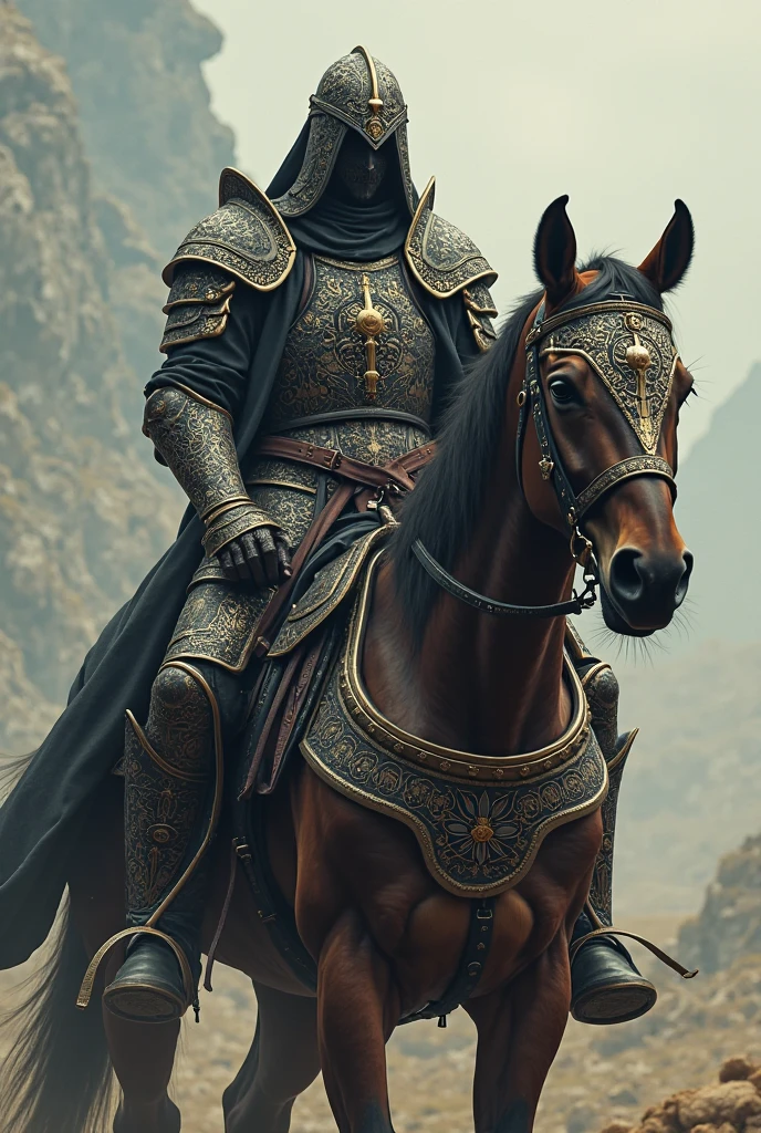 headless rider,Wearing armor,Riding a horse,Horses also wear armor