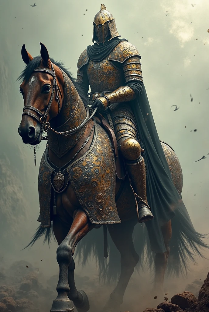 headless rider,Wearing armor,Riding a horse,Horses also wear armor