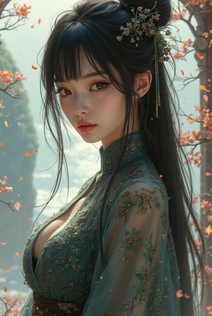 high quality, 8K Ultra HD, high detailed, Watercolor, wash technique,dramy, charming expression, colorful, A painting with dripping and scattered paint, Painting like Agnes Cecile, blurry, pale touch, smudged outline, like a fairy tale, Beautiful woman made with flower colorage, huge breasts, dramatic lighting, expressing women using flowers and plants, cutting and combining petals and leaves, drawing women's hair and dresses using the colors and shapes of flowers, vivid colors and nature, luminism, three dimensional effect, enhanced beauty, Albert Anker, Feeling like John Howe, Greg Rutkowski, Feeling like Kyoto Animation, Artgerm, WLOP, Alphonse Beeple, luminism, Isometric, awesome full color,