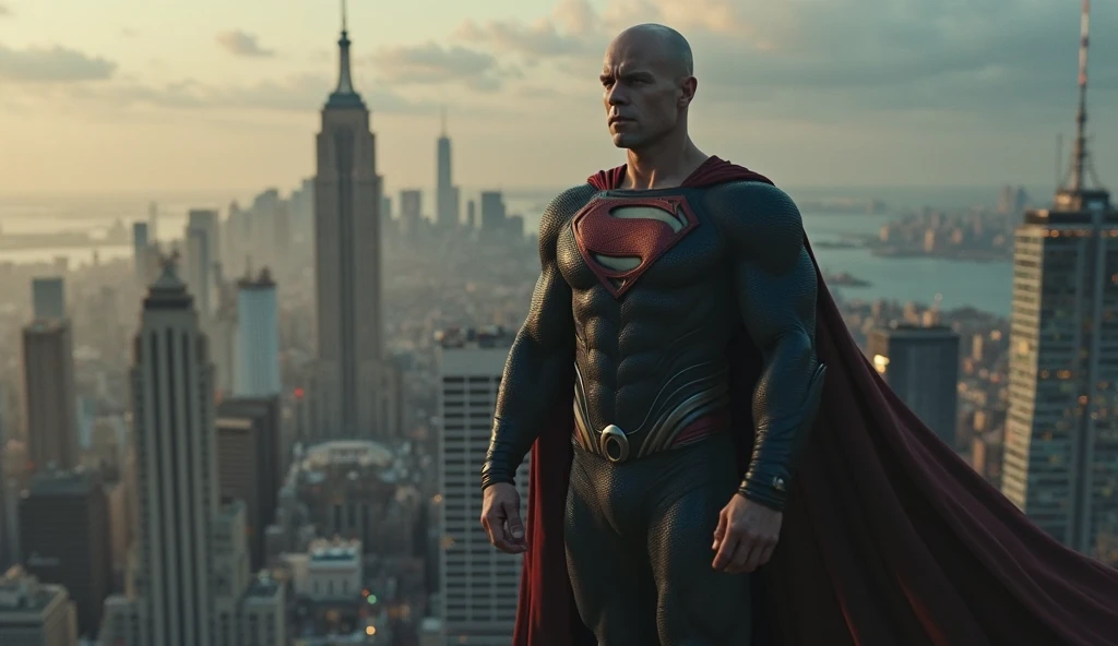"Dwayne Johnson careca e com o traje do Superman"
