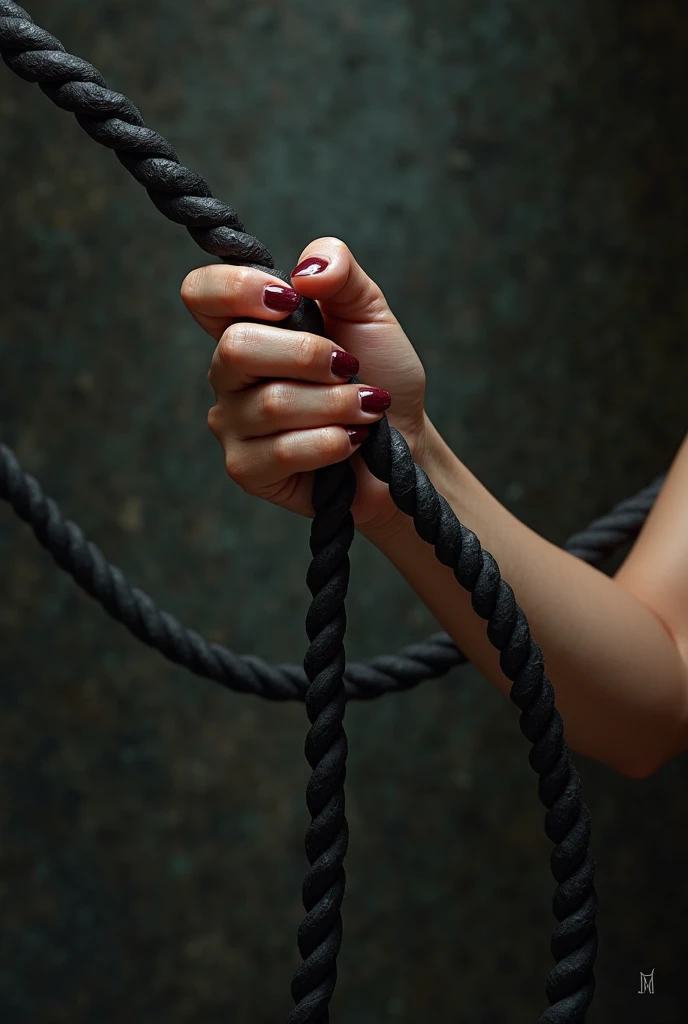 A woman&#39;s hand, I&#39;m having sex naked with a rope tied to my feet