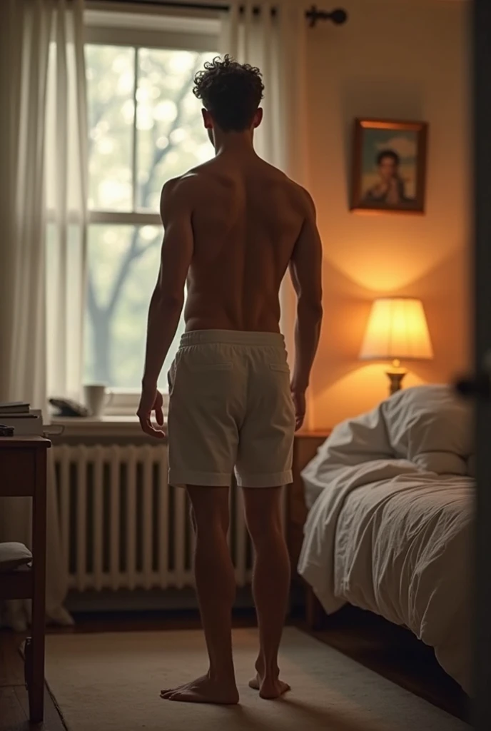 ((1 man standing showing his back to the camara turns his head back nexto to the window))
(( view from behind))Generate image with a theme of beauty and masculine strength in an conection with power love for richness that includes elements such as elegant fuiniture, fancy deco in pastel colors that inspire power, luxury, rich,
view from behind
Intense Look at a fancy room:
The man shirtless, barefoot, confident gaze, looking directly at the camera among the trees. The light filtered through the window enhances its expression.
Elements: art deco fuiniture and room, large window to see the night city
by Aaron Horkey and Jeremy Mann, masterpiece, best quality, Photorealistic, ultra-high resolution, photographic light, illustration by MSchiffer, fairytale, Hyper detailed
A mixture of photography and painting, ((simetryc Composition)), Perfect Divine Proportione, 8k resolution
((full body)) , oil painting
intense dark hard colors palette
The subject is a Latin man, cinnamon skin, toned muscular slender body, beautiful fine symmetrical face, black eyes, Roman nose, square jaw, diamond face shaped, tall, skin realism, hyperrealism oil painting, he is naked shirtless, pantless, barefoot, big vulge, erected penis, focus pec abs legs sholders, perfect anatomy, perfect proportions