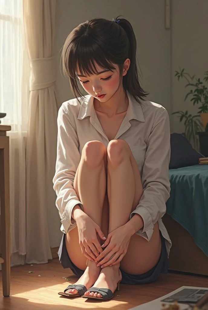 Female open legs, Wet urine masturbation --auto